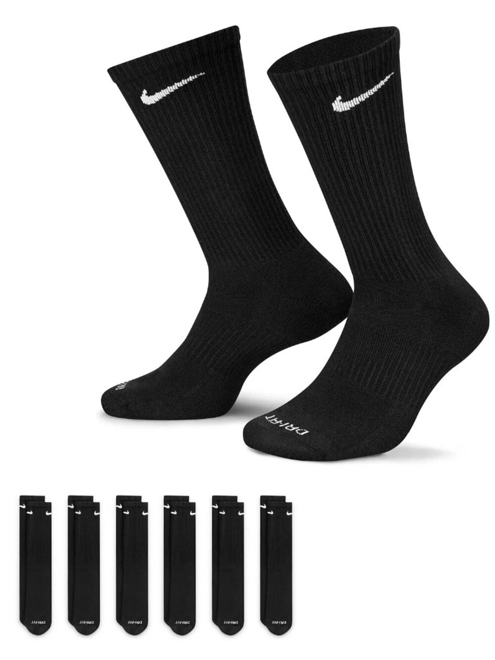 Nike Women's 6-pack Everyday Plus Cushion Crew Training Socks MEN 6-8 WMN 6-10